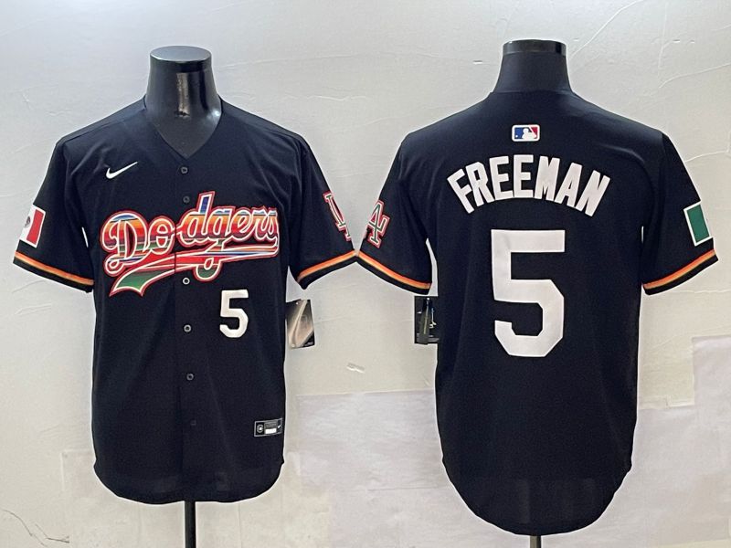Men Los Angeles Dodgers #5 Freeman Black rainbow Nike 2025 MLB Jersey style 5